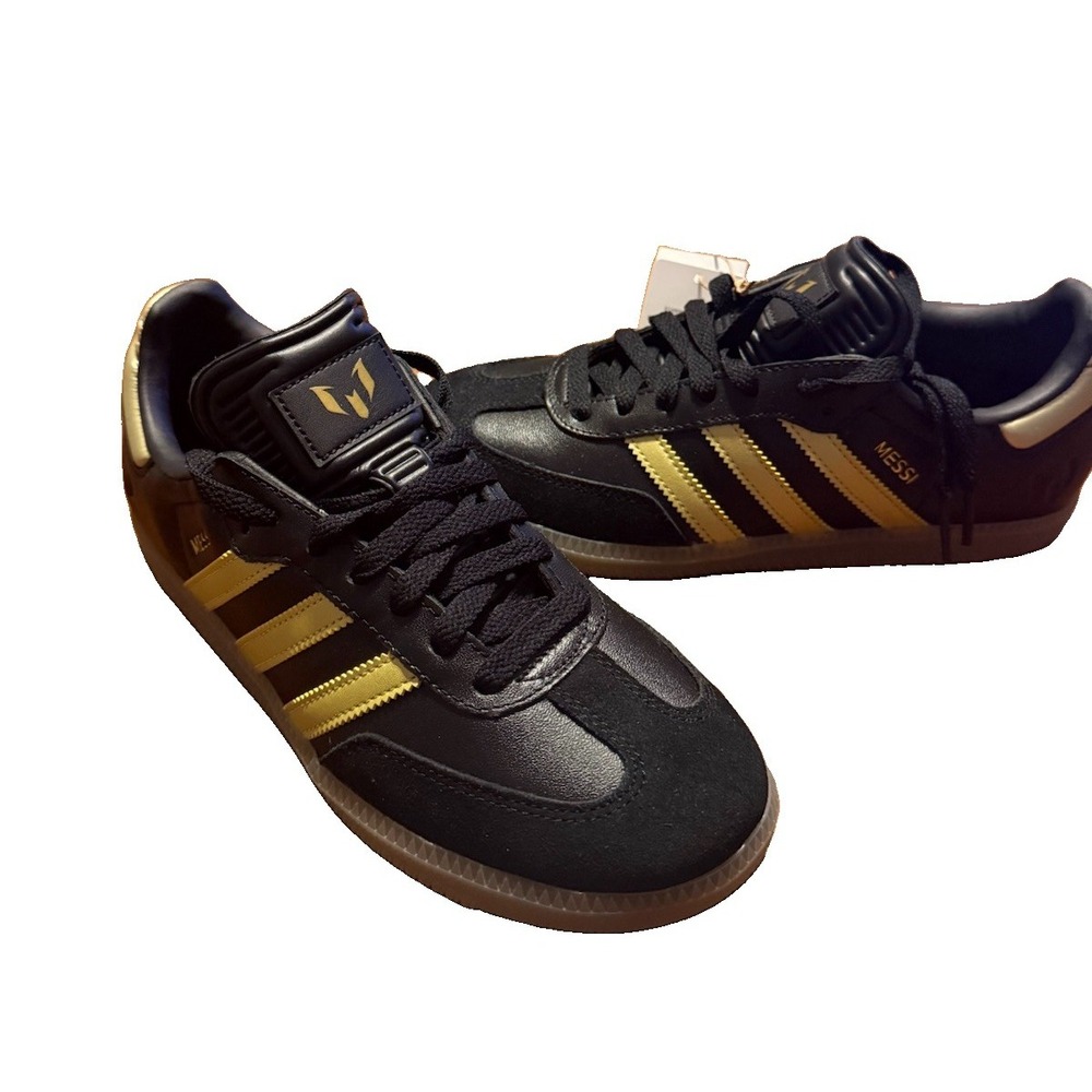 adidas Samba Messi J JR6349 Black Gold Gum Indoor Soccer Shoes Youth 5.5 NIB